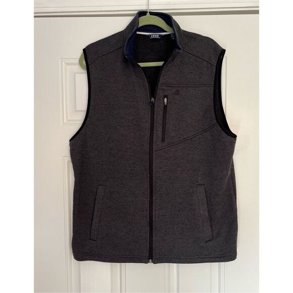 Izod Men’s Large Grey Blue Fleece Lined Vest Jacket Full Zip Hiking Outdoors - Picture 1 of 8
